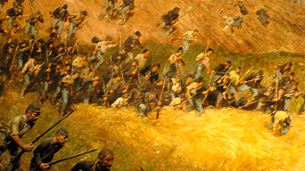 Photo of the cyclorama painting depicting a battle during the Civil War