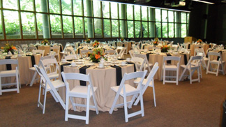 Tables setup for an event in the Ford Conference Room.