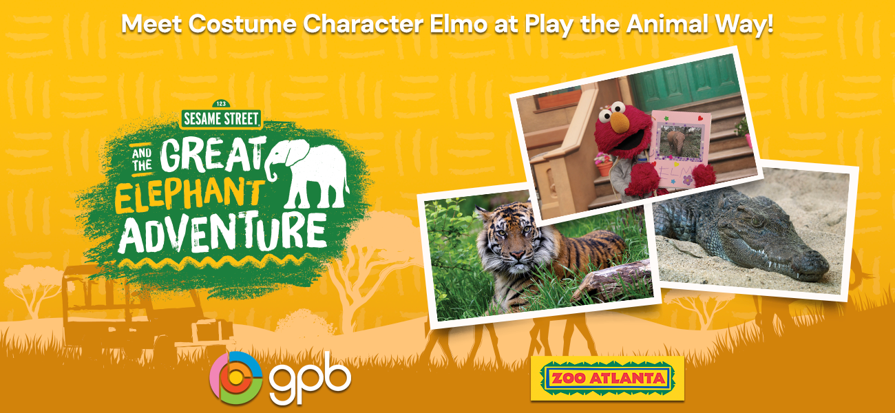 A graphic advertising Meet Costume Character Elmo at Play the Animal Way!