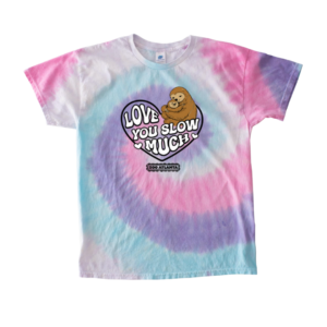 A tie die shirt with a mom and baby sloth design