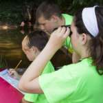 Campers collecting data at flamingo habitat