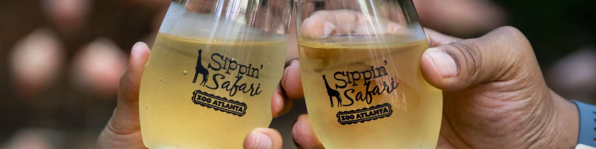 A toast with two wine glasses that have the Sippin' Safari logo on them.
