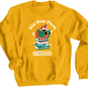 A yellow crewneck with a red panda graphic
